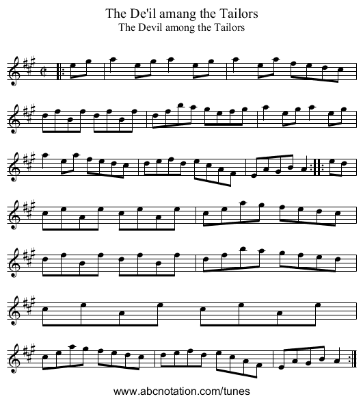 De'il amang the Tailors, The - staff notation