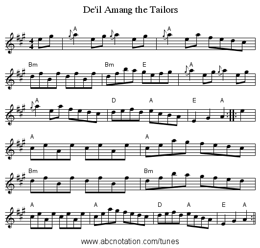 De'il Amang the Tailors - staff notation
