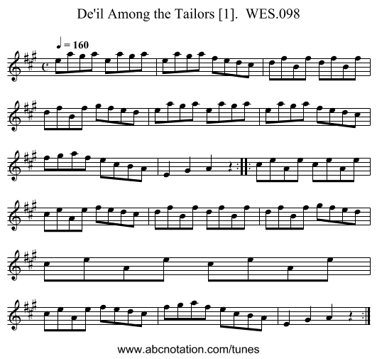 De'il Among the Tailors [1].  WES.098 - staff notation