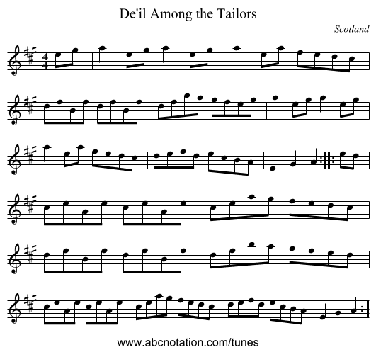 De'il Among the Tailors - staff notation