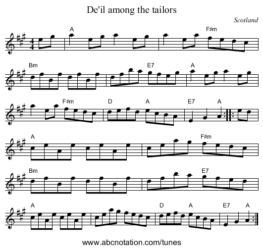 De'il among the tailors - staff notation