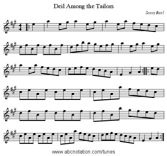 Deil Among the Tailors - staff notation