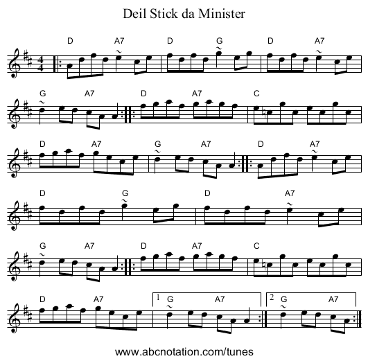 Deil Stick da Minister - staff notation
