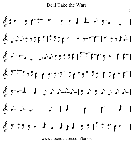 De'il Take the Warr - staff notation