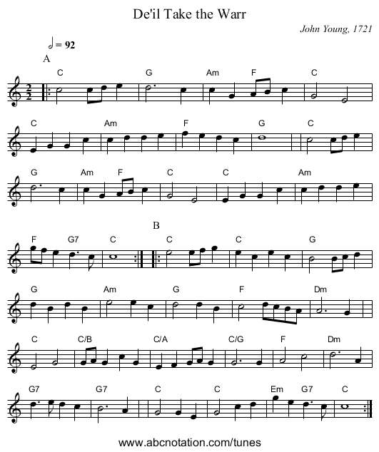 De'il Take the Warr - staff notation