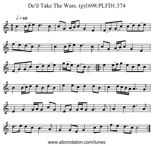De'il Take The Wars. (p)1698.PLFD1.374 - staff notation