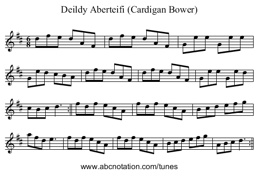 Deildy Aberteifi (Cardigan Bower) - staff notation