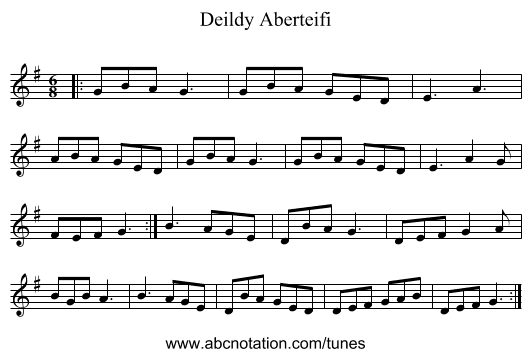 Deildy Aberteifi - staff notation