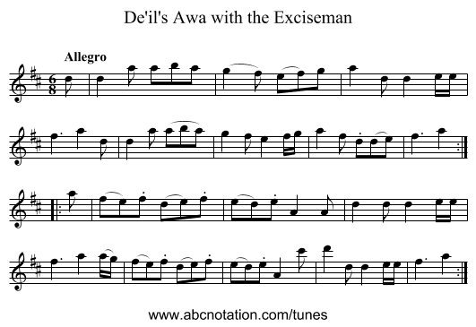 De'il's Awa with the Exciseman - staff notation