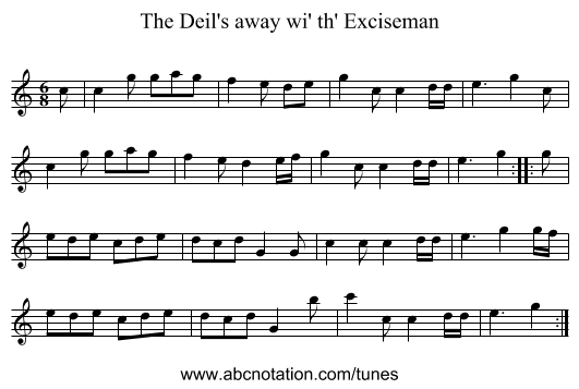 Deil's away wi' th' Exciseman, The - staff notation