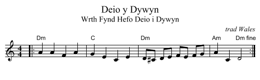Deio y Dywyn - staff notation