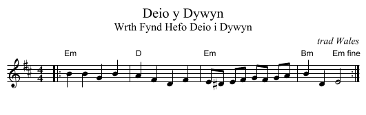 Deio y Dywyn - staff notation