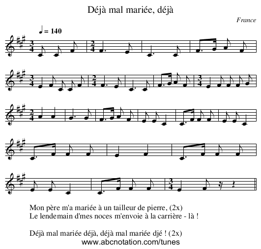 Déjà mal mariée, déjà - staff notation