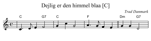 Dejlig er den himmel blaa [C] - staff notation