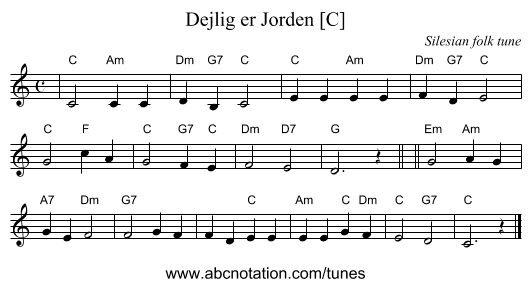 Dejlig er Jorden [C] - staff notation