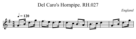 Del Caro's Hornpipe. RH.027 - staff notation