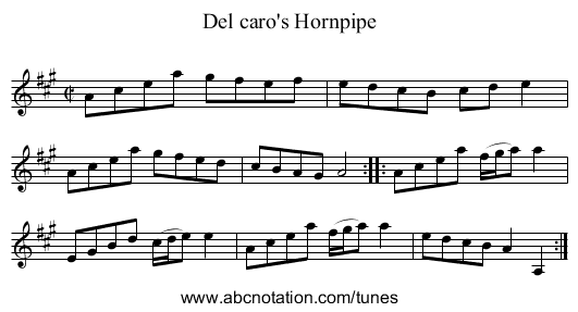 Del caro's Hornpipe - staff notation