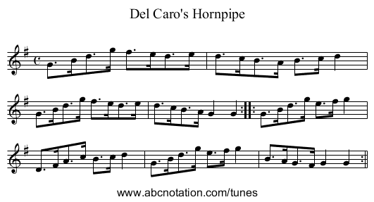 Del Caro's Hornpipe - staff notation