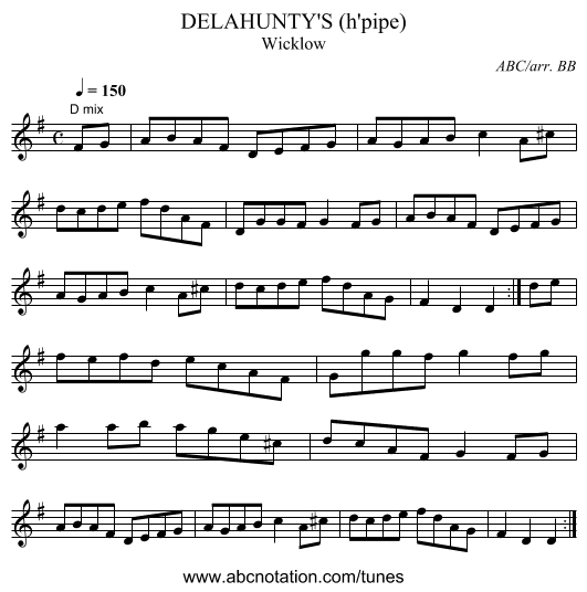 DELAHUNTY'S (h'pipe) - staff notation