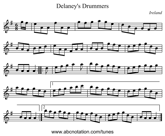 Delaney's Drummers - staff notation
