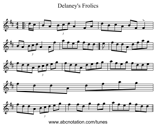 Delaney's Frolics - staff notation