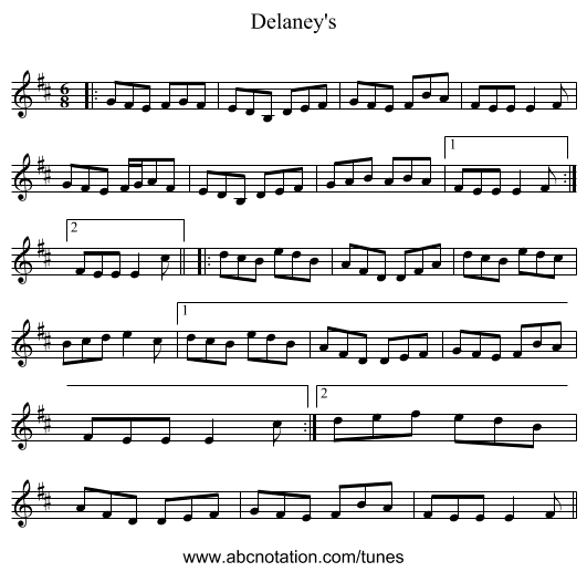 Delaney's - staff notation