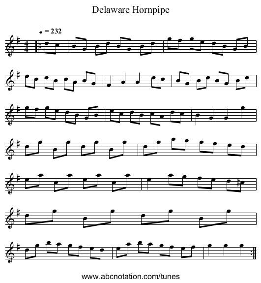 Delaware Hornpipe - staff notation