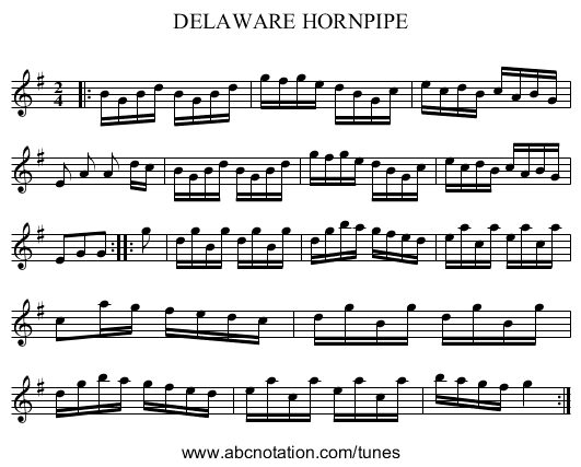 DELAWARE HORNPIPE - staff notation