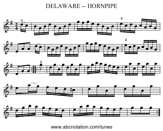 DELAWARE -- HORNPIPE - staff notation