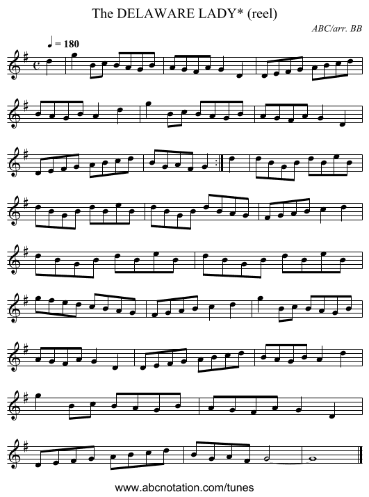 DELAWARE LADY* (reel), The - staff notation