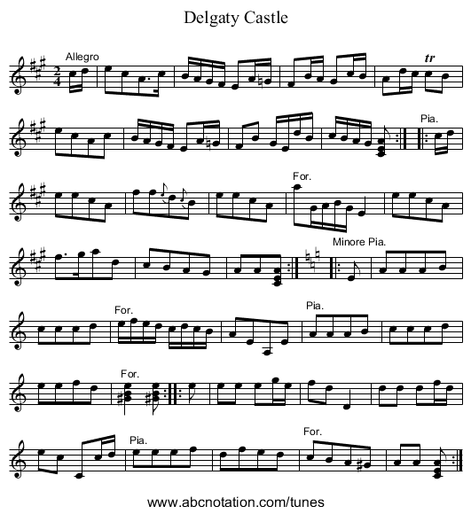 Delgaty Castle - staff notation