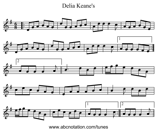 Delia Keane's - staff notation