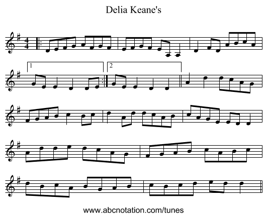 Delia Keane's - staff notation