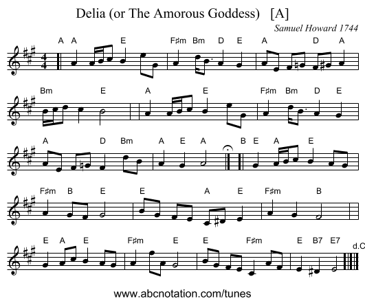 Delia (or The Amorous Goddess)   [A] - staff notation