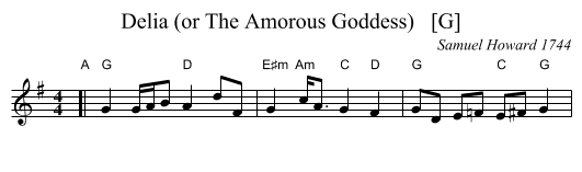 Delia (or The Amorous Goddess)   [G] - staff notation