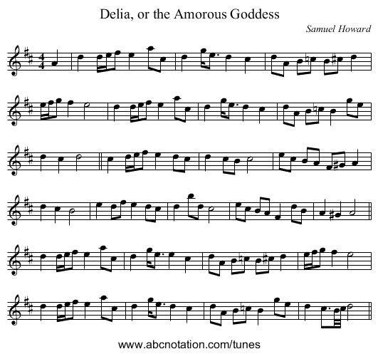 Delia, or the Amorous Goddess - staff notation