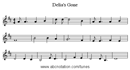 Delia's Gone - staff notation
