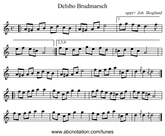 Delsbo Brudmarsch - staff notation