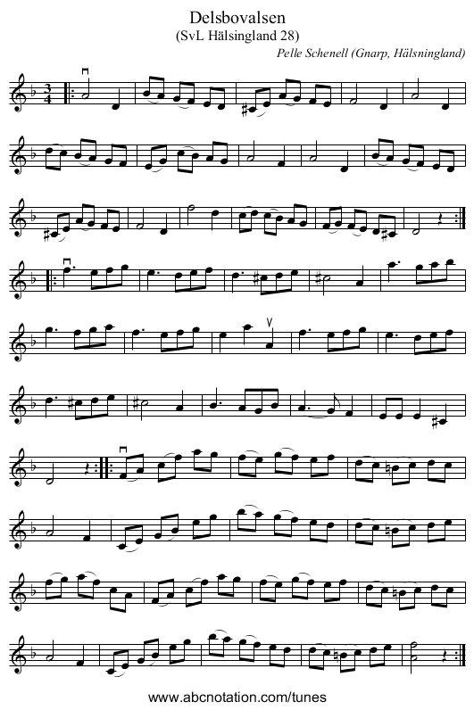 Delsbovalsen - staff notation