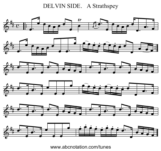 DELVIN SIDE.   A Strathspey - staff notation
