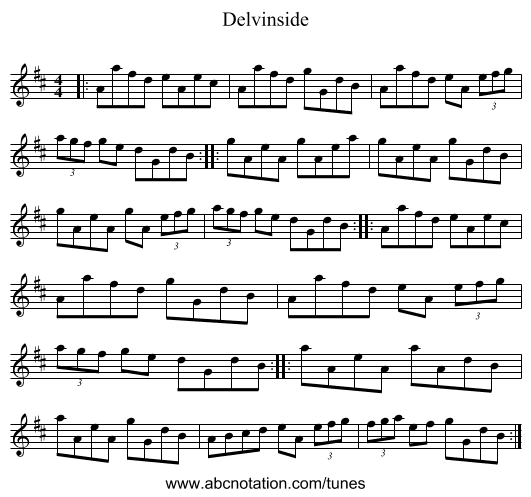 Delvinside - staff notation