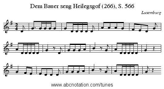 Dem Bauer seng Heilegsgof (266), S. 566 - staff notation