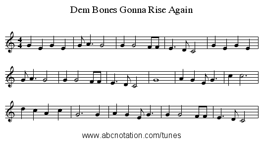 Dem Bones Gonna Rise Again - staff notation