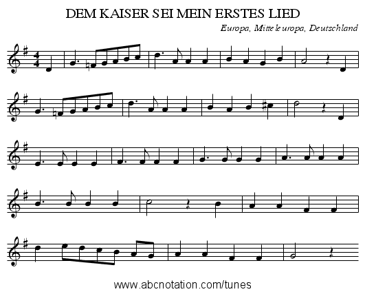 DEM KAISER SEI MEIN ERSTES LIED - staff notation