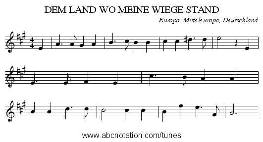 DEM LAND WO MEINE WIEGE STAND - staff notation