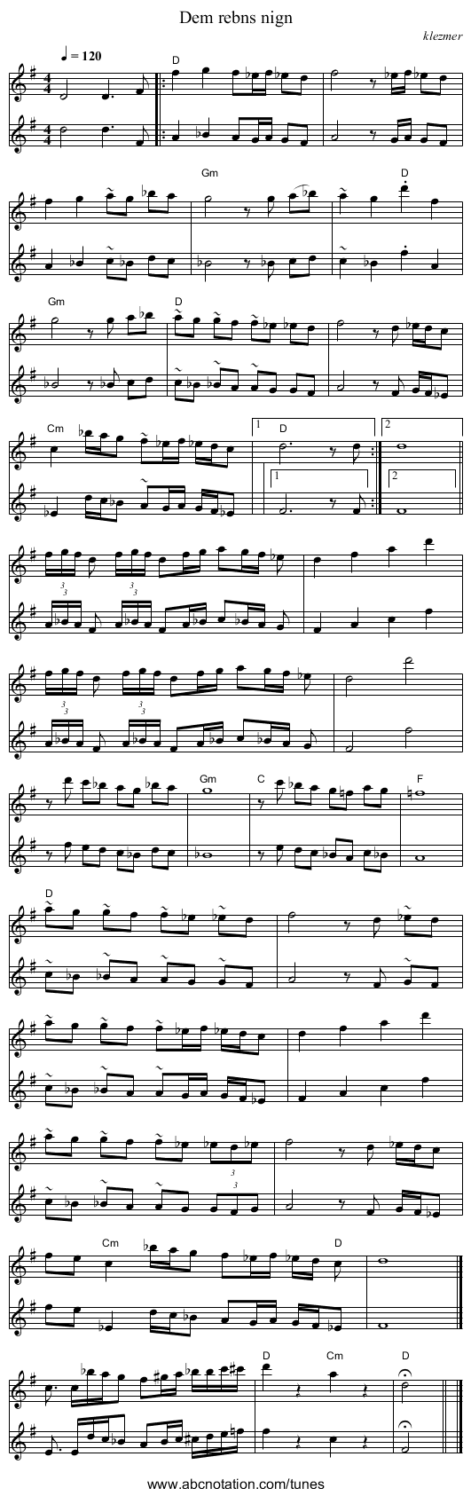 Dem rebns nign - staff notation