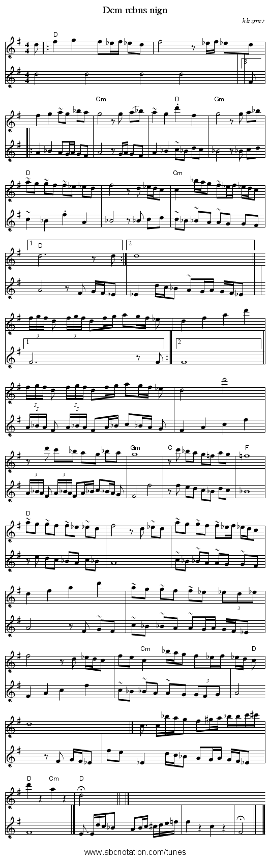 Dem rebns nign - staff notation