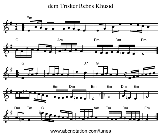 dem Trisker Rebns Khusid - staff notation
