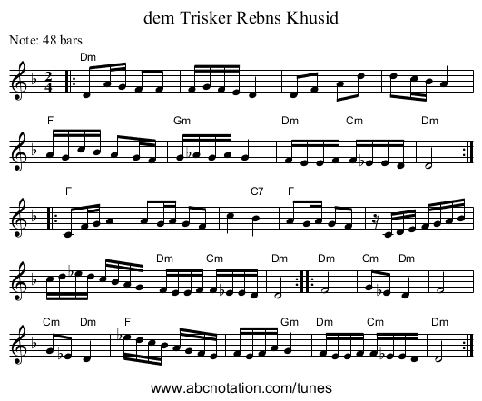 dem Trisker Rebns Khusid - staff notation