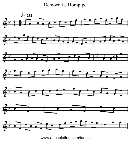 Democratic Hornpipe - staff notation